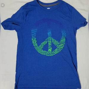 Old‎ Navy Unisex Blue Green Kindness Peace Sign Short Sleeve Tee Size XL 14-16